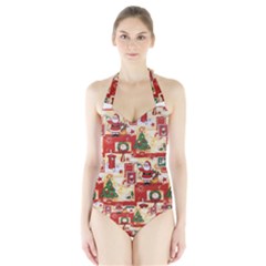 Santa Clause Mail Bird Snow Halter Swimsuit