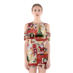 Santa Clause Mail Bird Snow Cutout Shoulder Dress