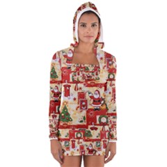 Santa Clause Mail Bird Snow Women s Long Sleeve Hooded T-shirt