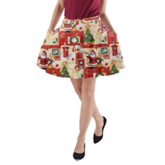 Santa Clause Mail Bird Snow A-Line Pocket Skirt