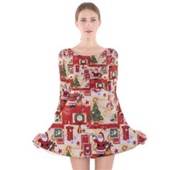 Santa Clause Mail Bird Snow Long Sleeve Velvet Skater Dress