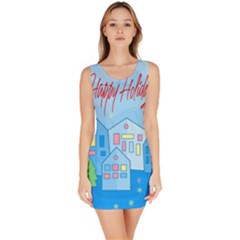 Xmas Landscape - Happy Holidays Sleeveless Bodycon Dress