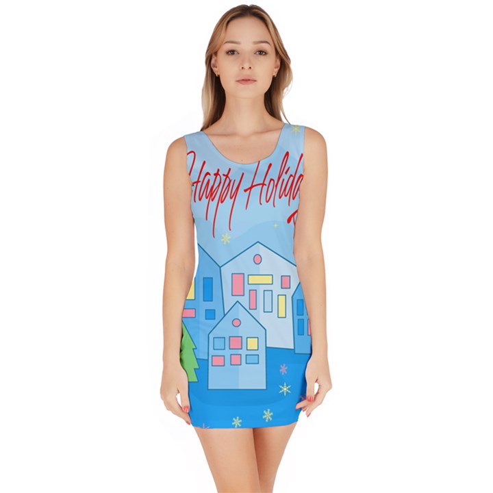 Xmas landscape - Happy Holidays Sleeveless Bodycon Dress