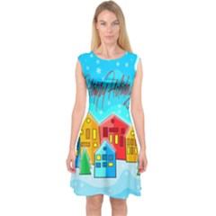 Christmas Magical Landscape  Capsleeve Midi Dress