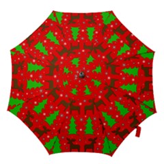 Reindeer And Xmas Trees Pattern Hook Handle Umbrellas (medium) by Valentinaart