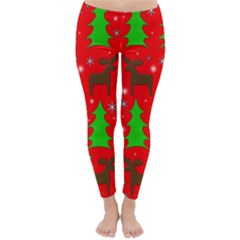 Reindeer And Xmas Trees Pattern Classic Winter Leggings by Valentinaart