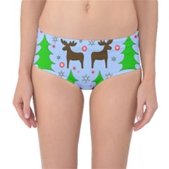 Reindeer And Xmas Trees  Mid-waist Bikini Bottoms by Valentinaart