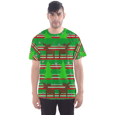 Christmas Trees And Reindeer Pattern Men s Sport Mesh Tee by Valentinaart