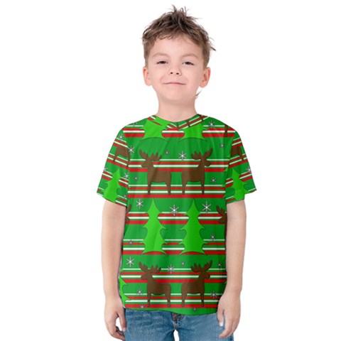 Christmas Trees And Reindeer Pattern Kids  Cotton Tee by Valentinaart