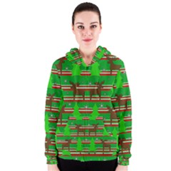 Christmas Trees And Reindeer Pattern Women s Zipper Hoodie by Valentinaart