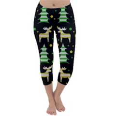 Decorative Xmas reindeer pattern Capri Winter Leggings 