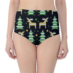 Decorative Xmas Reindeer Pattern High-waist Bikini Bottoms by Valentinaart