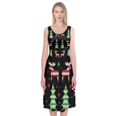 Reindeer Decorative Pattern Midi Sleeveless Dress