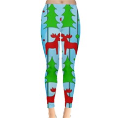 Xmas Reindeer Pattern - Blue Leggings  by Valentinaart