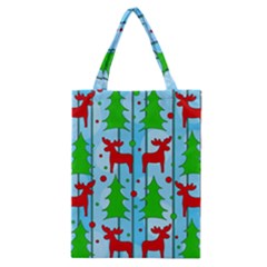 Xmas Reindeer Pattern - Blue Classic Tote Bag by Valentinaart