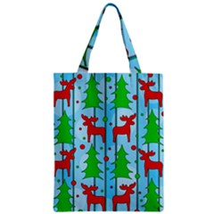 Xmas Reindeer Pattern - Blue Zipper Classic Tote Bag by Valentinaart