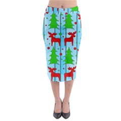 Xmas Reindeer Pattern - Blue Midi Pencil Skirt by Valentinaart