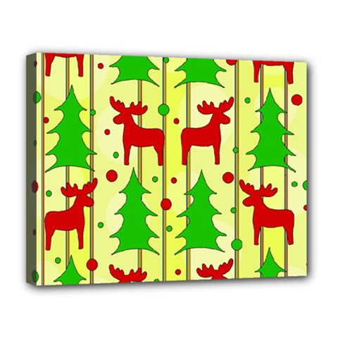 Xmas Reindeer Pattern - Yellow Canvas 14  X 11  by Valentinaart