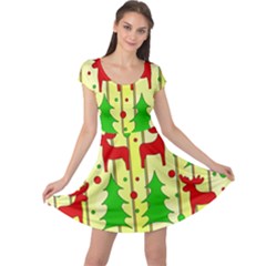 Xmas Reindeer Pattern - Yellow Cap Sleeve Dresses by Valentinaart