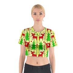 Xmas Reindeer Pattern - Yellow Cotton Crop Top by Valentinaart