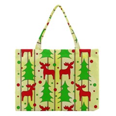 Xmas Reindeer Pattern - Yellow Medium Tote Bag by Valentinaart