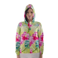 Tropical Dream Hibiscus Pattern Hooded Wind Breaker (women) by DanaeStudio