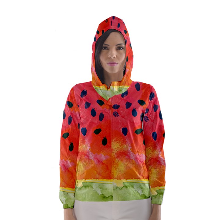 Abstract Watermelon Hooded Wind Breaker (Women)