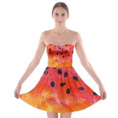 Abstract Watermelon Strapless Bra Top Dress