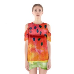 Abstract Watermelon Cutout Shoulder Dress by DanaeStudio