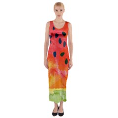 Abstract Watermelon Fitted Maxi Dress