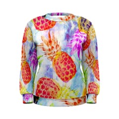 Colorful Pineapples Over A Blue Background Women s Sweatshirt by DanaeStudio