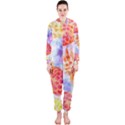 Colorful Pineapples Over A Blue Background Hooded Jumpsuit (Ladies)  View1