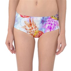 Colorful Pineapples Over A Blue Background Mid-waist Bikini Bottoms by DanaeStudio
