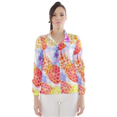 Colorful Pineapples Over A Blue Background Wind Breaker (women) by DanaeStudio