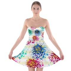 Colorful Dahlias Strapless Bra Top Dress