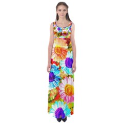 Colorful Daisy Garden Empire Waist Maxi Dress by DanaeStudio
