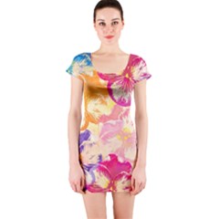 Colorful Pansies Field Short Sleeve Bodycon Dress by DanaeStudio