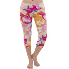 Colorful Pansies Field Capri Yoga Leggings by DanaeStudio