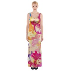 Colorful Pansies Field Maxi Thigh Split Dress by DanaeStudio