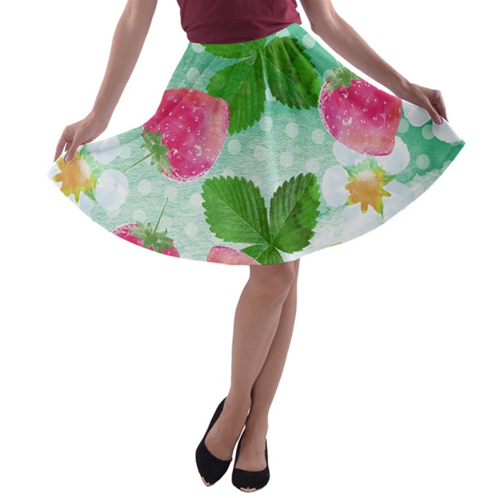 Cute Strawberries Pattern A-line Skater Skirt