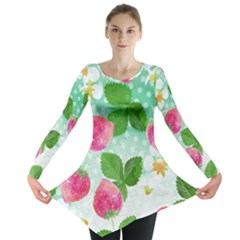 Cute Strawberries Pattern Long Sleeve Tunic  by DanaeStudio