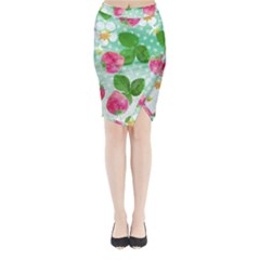 Cute Strawberries Pattern Midi Wrap Pencil Skirt by DanaeStudio