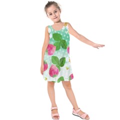 Cute Strawberries Pattern Kids  Sleeveless Dress by DanaeStudio