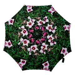 Pink Flowers Over A Green Grass Hook Handle Umbrellas (large) by DanaeStudio