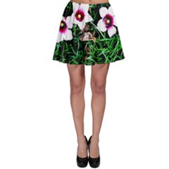 Pink Flowers Over A Green Grass Skater Skirt