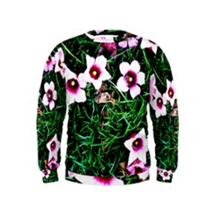 Pink Flowers Over A Green Grass Kids  Sweatshirt by DanaeStudio