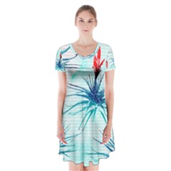 Tillansia Flowers Pattern Short Sleeve V-neck Flare Dress by DanaeStudio