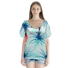 Tillansia Flowers Pattern Flutter Sleeve Top