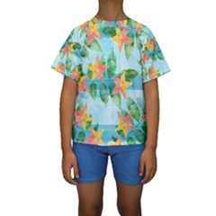Tropical Starfruit Pattern Kids  Short Sleeve Swimwear by DanaeStudio
