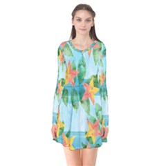 Tropical Starfruit Pattern Flare Dress by DanaeStudio